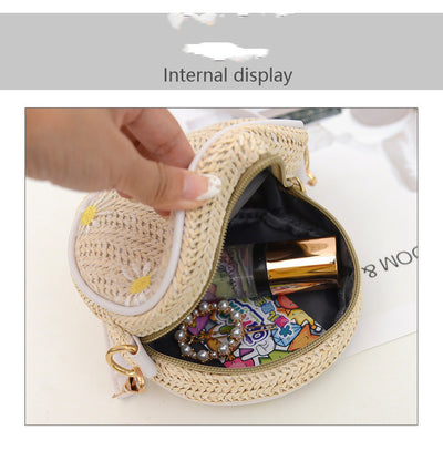 Bolsa Tejida de Paja Redonda Roja con Bordado - Bandolera Elegante para Mujer - Image 13
