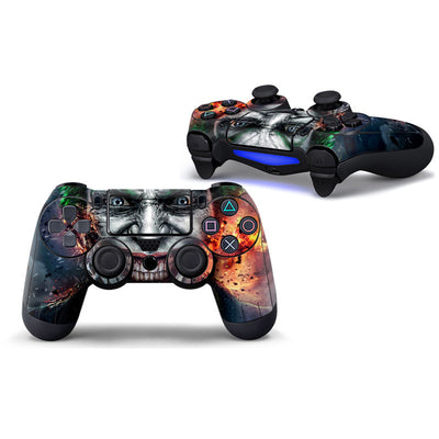 Two PS4 controllers with a black and white skull pattern PVC sticker, one facing front and one angled. - Image 7