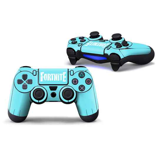 Two PS4 controllers with a black and white skull pattern PVC sticker, one facing front and one angled. - Image 10