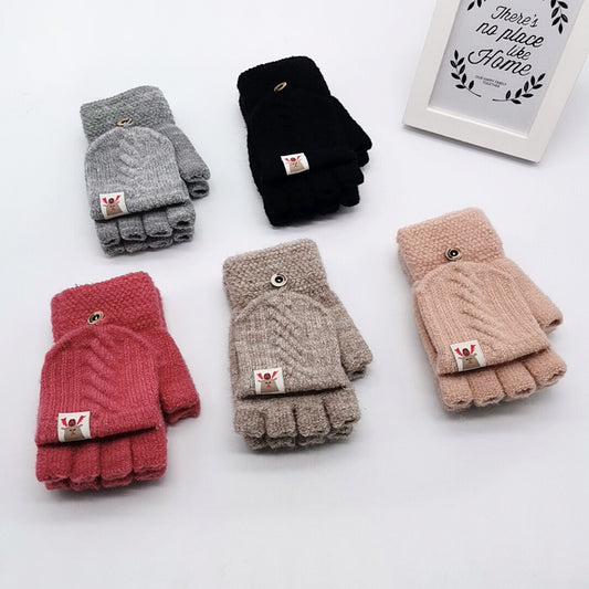 Guantes de Lana Tejidos con Dedos Convertibles para Niños