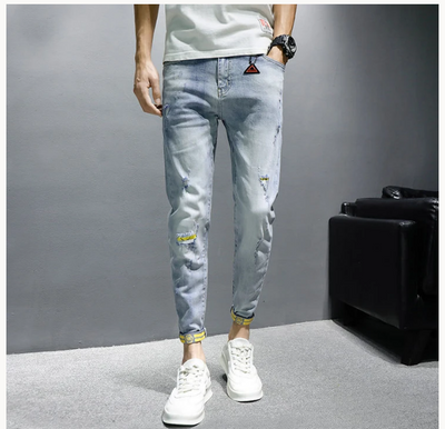 Pantalones Vaqueros Rotos Hombre Verano Corte Coreano Ajustado Tendencia - Image 6