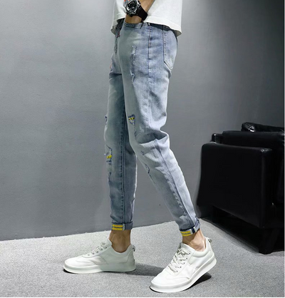 Pantalones Vaqueros Rotos Hombre Verano Corte Coreano Ajustado Tendencia - Image 8