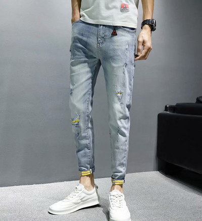 Pantalones Vaqueros Rotos Hombre Verano Corte Coreano Ajustado Tendencia - Image 10