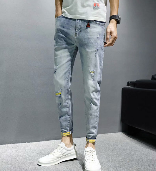 Pantalones Vaqueros Rotos Hombre Verano Corte Coreano Ajustado Tendencia - Image 10