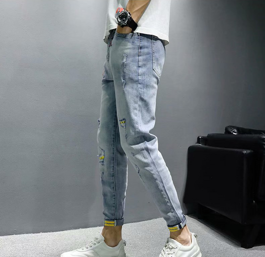 Pantalones Vaqueros Rotos Hombre Verano Corte Coreano Ajustado Tendencia - Image 5