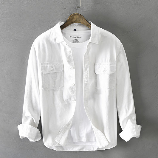 Camisa Blanca Suelta Estilo Hong Kong para Hombre - Algodón Manga Larga Casual - Image 10