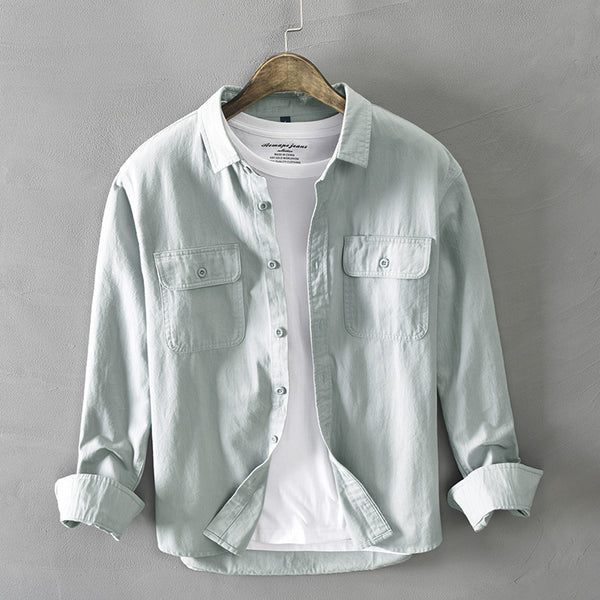 Camisa Blanca Suelta Estilo Hong Kong para Hombre - Algodón Manga Larga Casual
