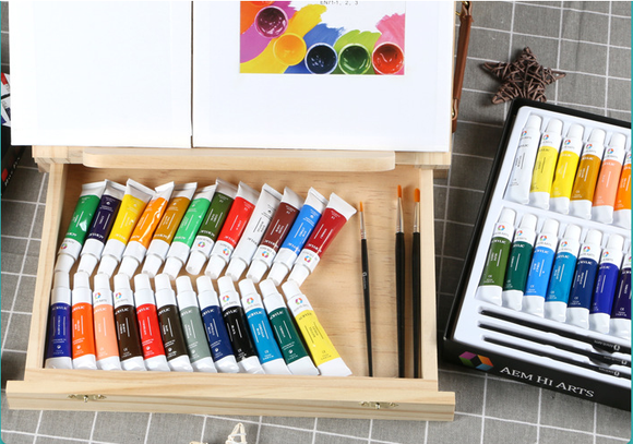 Set de Pintura Acrílica 24 Colores con Paleta y Pinceles Profesionales