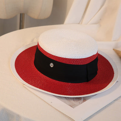 Sombrero de Paja Retro Elegante para Mujer - Gorra Plana Transpirable Floral Playa - Image 13