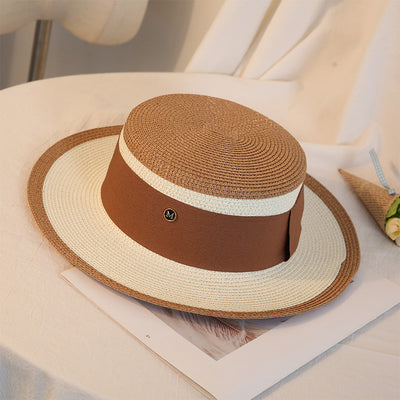 Sombrero de Paja Retro Elegante para Mujer - Gorra Plana Transpirable Floral Playa - Image 4