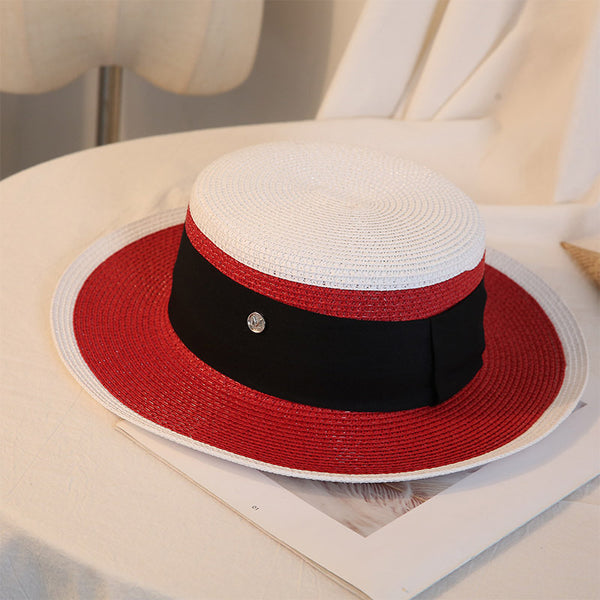 Sombrero de Paja Retro Elegante para Mujer - Gorra Plana Transpirable Floral Playa