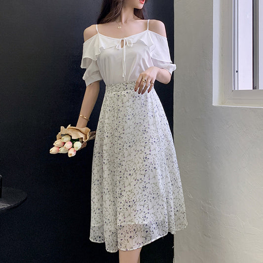 Vestido Camisola Fruncido Fuera del Hombro con Cintura Ajustada