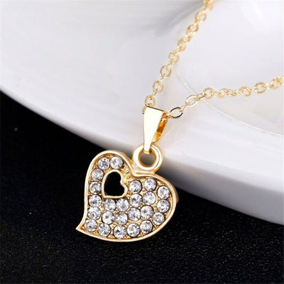 Juego de Collar y Aretes de Cristal Corazón Pesca - Diseño Europeo Amor - Image 10