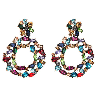 Aretes de Diamante de Cristal Multicolor con Borlas Retro Exagerados - Image 2