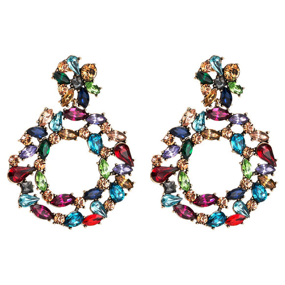 Aretes de Diamante de Cristal Multicolor con Borlas Retro Exagerados