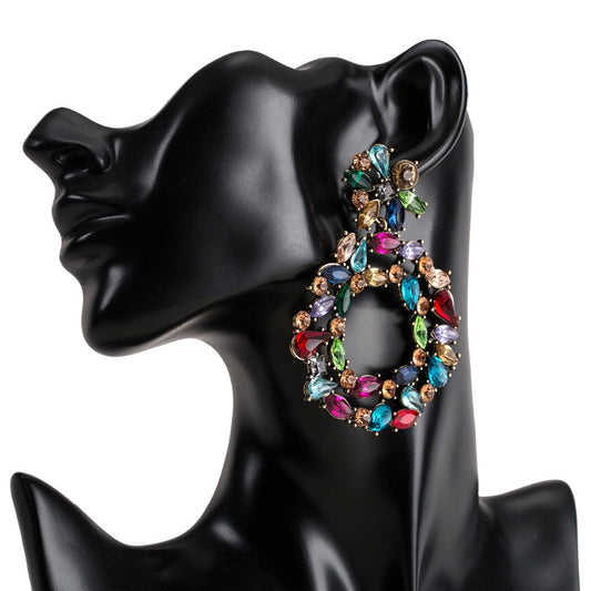 Aretes de Diamante de Cristal Multicolor con Borlas Retro Exagerados