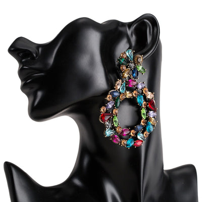 Aretes de Diamante de Cristal Multicolor con Borlas Retro Exagerados
