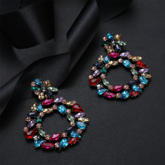 Aretes de Diamante de Cristal Multicolor con Borlas Retro Exagerados - Image 3