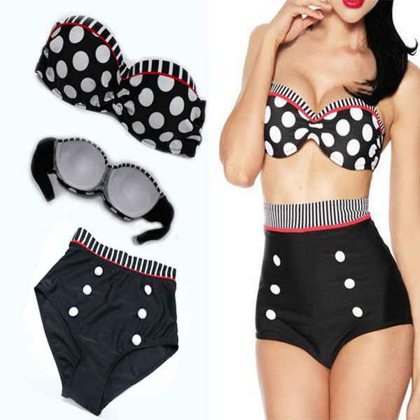 Bikini Retro Cintura Alta con Cobertura Abdominal y Soporte Doble