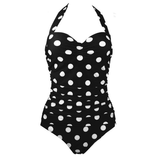 Traje de Baño Enterizo Talla Grande Escote Halter Lunares con Fruncido - Image 4