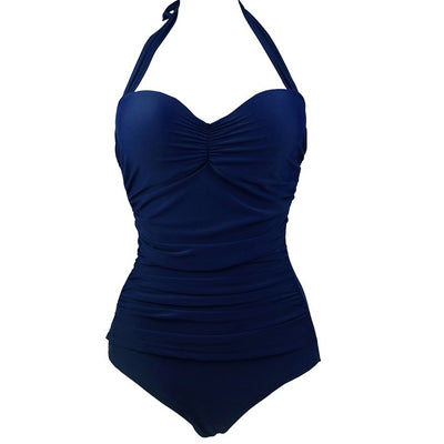 Traje de Baño Enterizo Talla Grande Escote Halter Lunares con Fruncido - Image 2