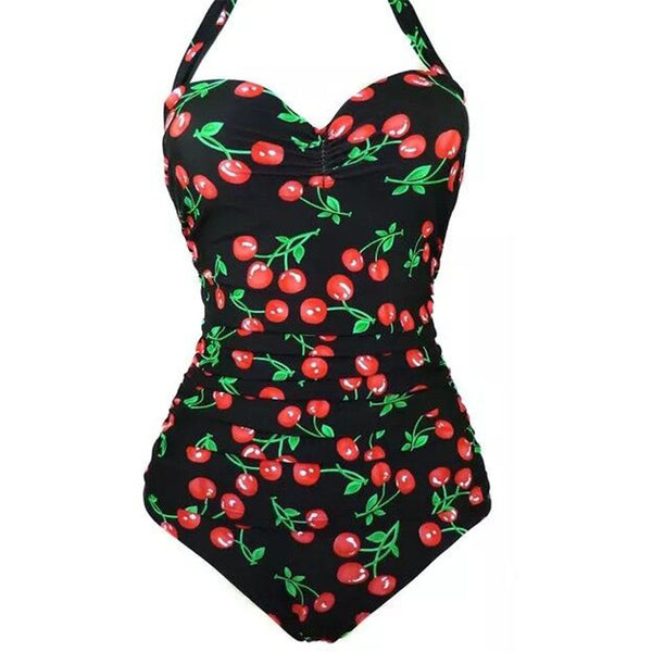Traje de Baño Enterizo Talla Grande Escote Halter Lunares con Fruncido