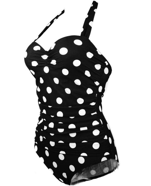 Traje de Baño Enterizo Talla Grande Escote Halter Lunares con Fruncido - Image 6