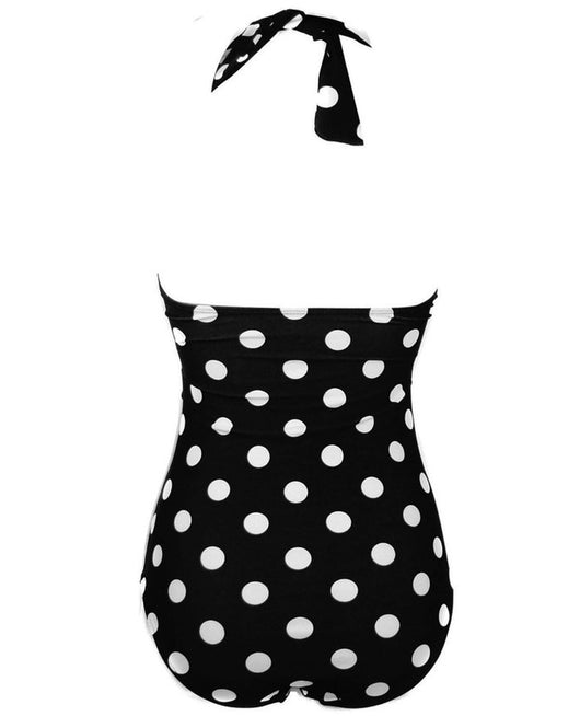 Traje de Baño Enterizo Talla Grande Escote Halter Lunares con Fruncido - Image 5
