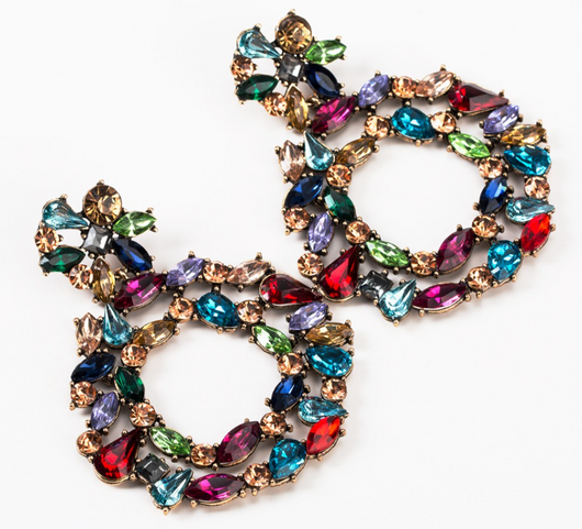 Aretes de Diamante de Cristal Multicolor con Borlas Retro Exagerados - Image 4