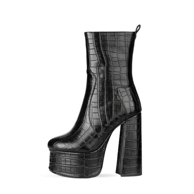 Botas de Tacón Alto con Textura Metálica y Patrón en Piedra - Image 9