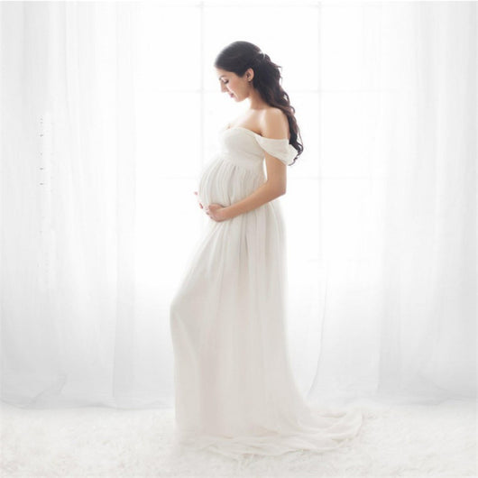 Vestido Embarazo Blanco Gasa Escote Corazón para Sesión Fotográfica - Image 2