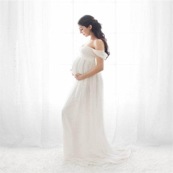 Vestido Embarazo Blanco Gasa Escote Corazón para Sesión Fotográfica