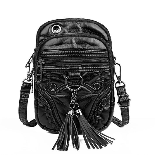 Bolso Cuadrado de Cuero Lavable con Borlas - Cartera Versátil para Teléfono y Monedas - Image 8