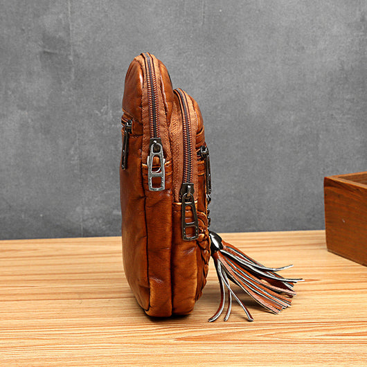 Bolso Cuadrado de Cuero Lavable con Borlas - Cartera Versátil para Teléfono y Monedas - Image 11