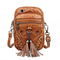 Bolso Cuadrado de Cuero Lavable con Borlas - Cartera Versátil para Teléfono y Monedas