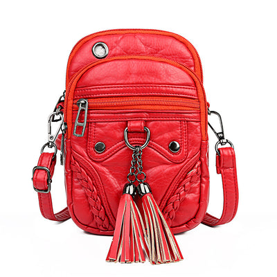 Bolso Cuadrado de Cuero Lavable con Borlas - Cartera Versátil para Teléfono y Monedas - Image 4