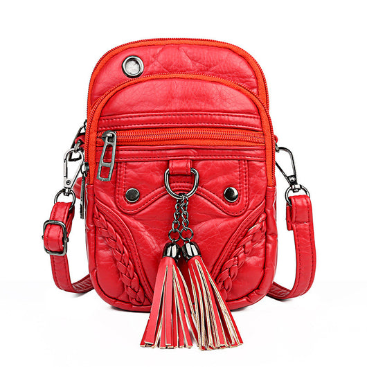 Bolso Cuadrado de Cuero Lavable con Borlas - Cartera Versátil para Teléfono y Monedas - Image 4