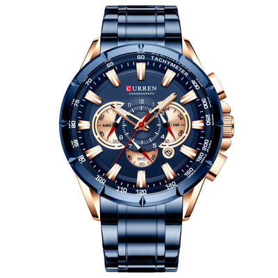 Reloj Empresarial Acero Inoxidable Calendario Sumergible para Hombre