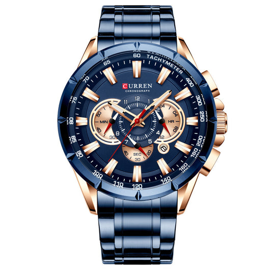 Reloj Empresarial Acero Inoxidable Calendario Sumergible para Hombre
