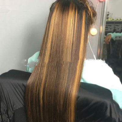 Peluca Degradado Marrón-Dorado Cabello Liso Fibra Sintética Premium - Image 3