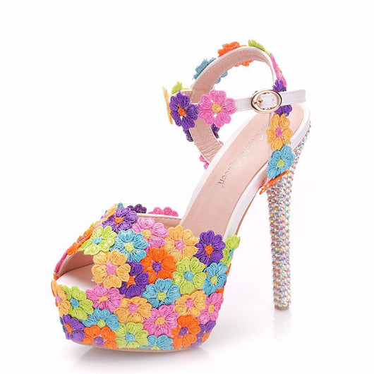 Sandalias de Tacón Fino con Cristales para Novia - Zapatos de Fiesta Elegantes
