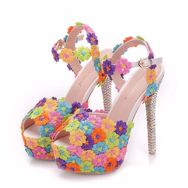 Sandalias de Tacón Fino con Cristales para Novia - Zapatos de Fiesta Elegantes