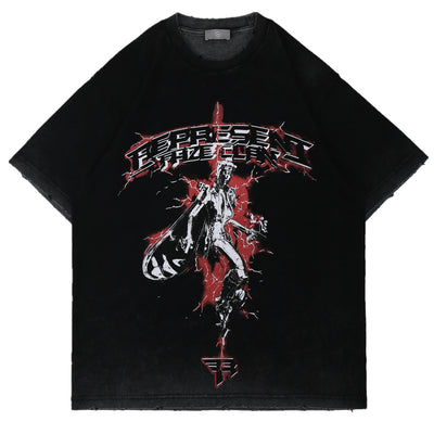 Camiseta Hip-hop Vintage Desgastada Suelta de Algodón para Hombre - Image 8