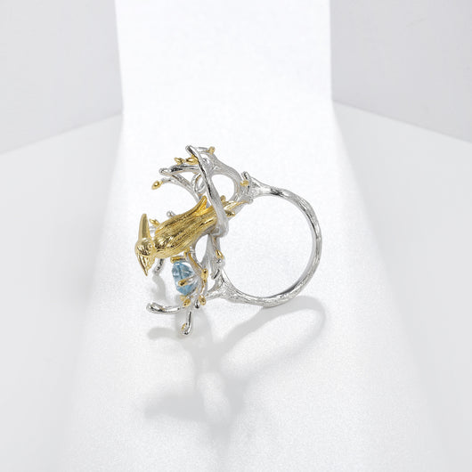 Anillo de Cristal Vintage con Elemento Pájaro y Flor - Estilo Retro Europeo - Image 10