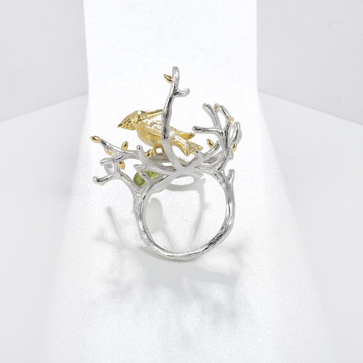 Anillo de Cristal Vintage con Elemento Pájaro y Flor - Estilo Retro Europeo - Image 11
