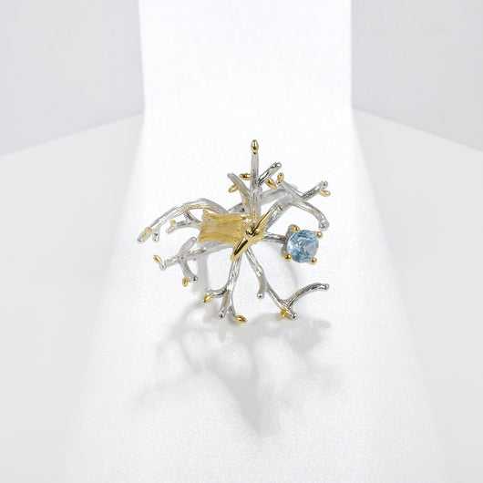 Anillo de Cristal Vintage con Elemento Pájaro y Flor - Estilo Retro Europeo - Image 3
