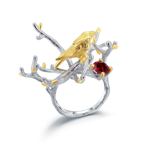 Anillo de Cristal Vintage con Elemento Pájaro y Flor - Estilo Retro Europeo - Image 4