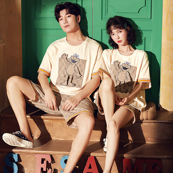 Pijama de Pareja Sesame Street Verano Algodón Mujer Manga Corta