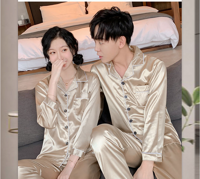 Pijama de Pareja Nupcial en Seda de Hielo - Conjunto Primavera Otoño Rojo para Novia y Novio - Image 9