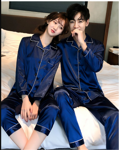 Pijama de Pareja Nupcial en Seda de Hielo - Conjunto Primavera Otoño Rojo para Novia y Novio - Image 12